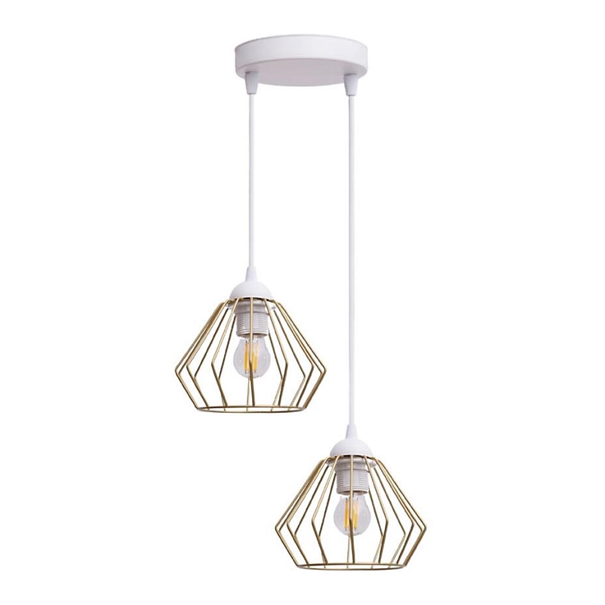 Ljuskrona med textilsladd CEED GOLD 2xE27/60W/230V diameter 28 cm vit/guld