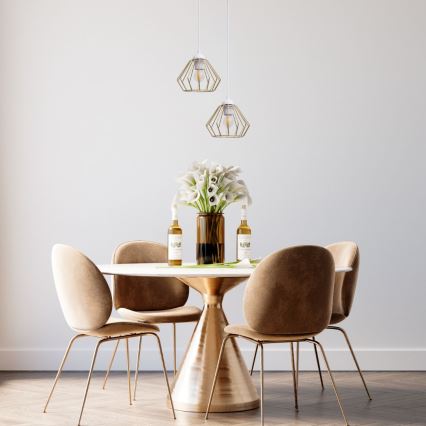 Ljuskrona med textilsladd CEED GOLD 2xE27/60W/230V diameter 28 cm vit/guld