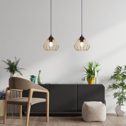 Ljuskrona med textilsladd CEED GOLD 2xE27/60W/230V svart/guld