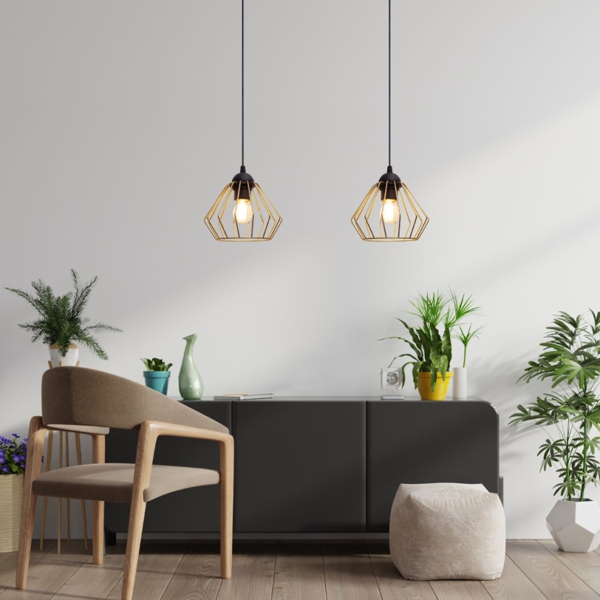 Ljuskrona med textilsladd CEED GOLD 2xE27/60W/230V svart/guld