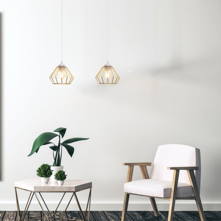 Ljuskrona med textilsladd CEED GOLD 2xE27/60W/230V vit/guld
