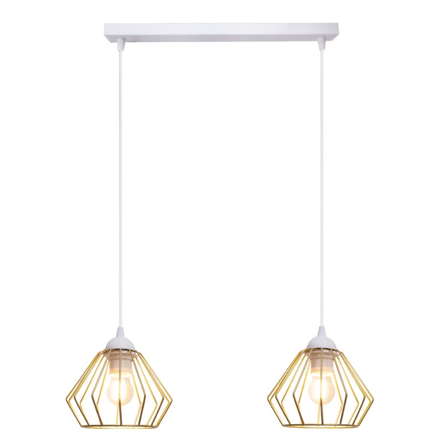 Ljuskrona med textilsladd CEED GOLD 2xE27/60W/230V vit/guld