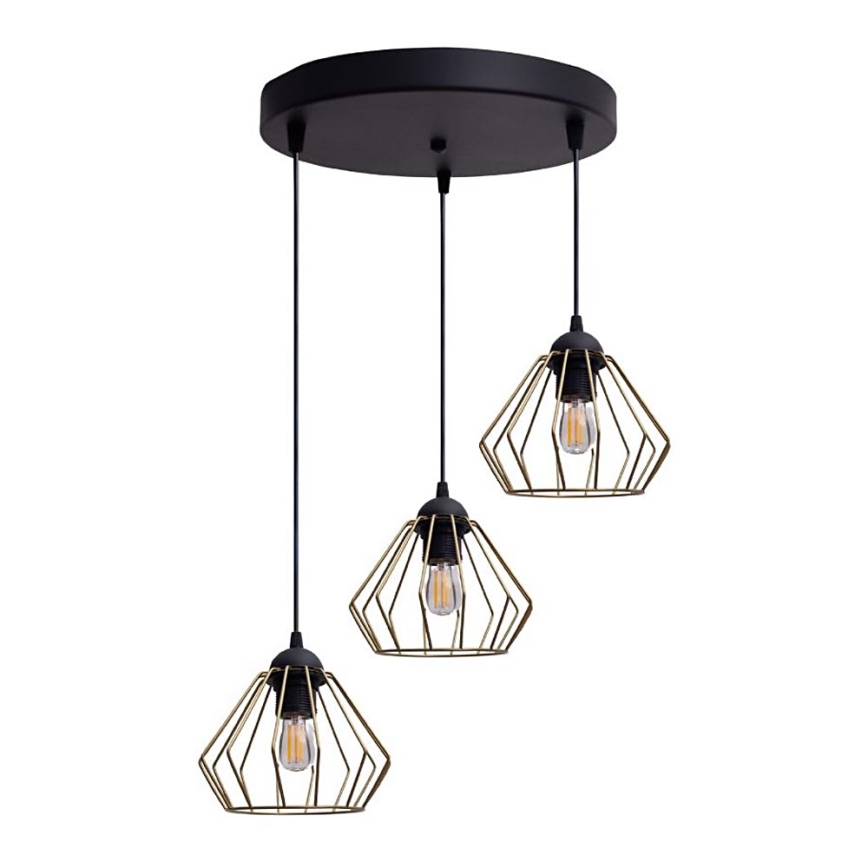 Ljuskrona med textilsladd CEED GOLD 3xE27/60W/230V diameter 45 cm svart/guld