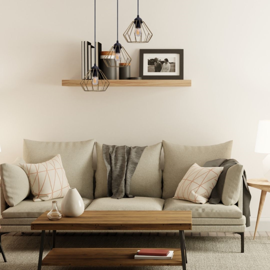 Ljuskrona med textilsladd CEED GOLD 3xE27/60W/230V diameter 45 cm svart/guld