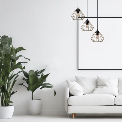 Ljuskrona med textilsladd CEED GOLD 3xE27/60W/230V diameter 45 cm svart/guld
