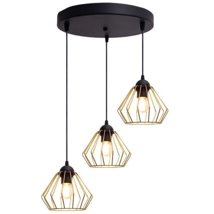 Ljuskrona med textilsladd CEED GOLD 3xE27/60W/230V diameter 45 cm svart/guld