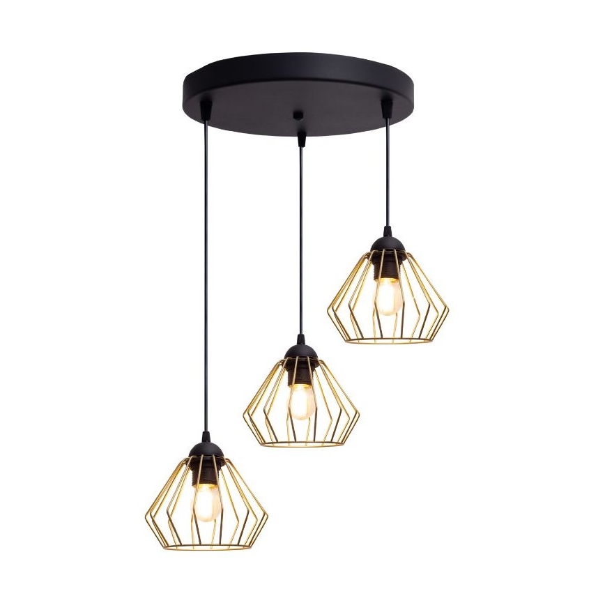 Ljuskrona med textilsladd CEED GOLD 3xE27/60W/230V diameter 45 cm svart/guld