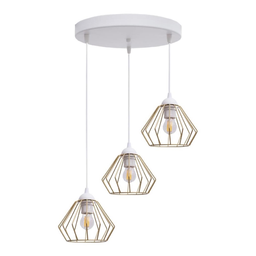 Ljuskrona med textilsladd CEED GOLD 3xE27/60W/230V diameter 45 cm vit/guld