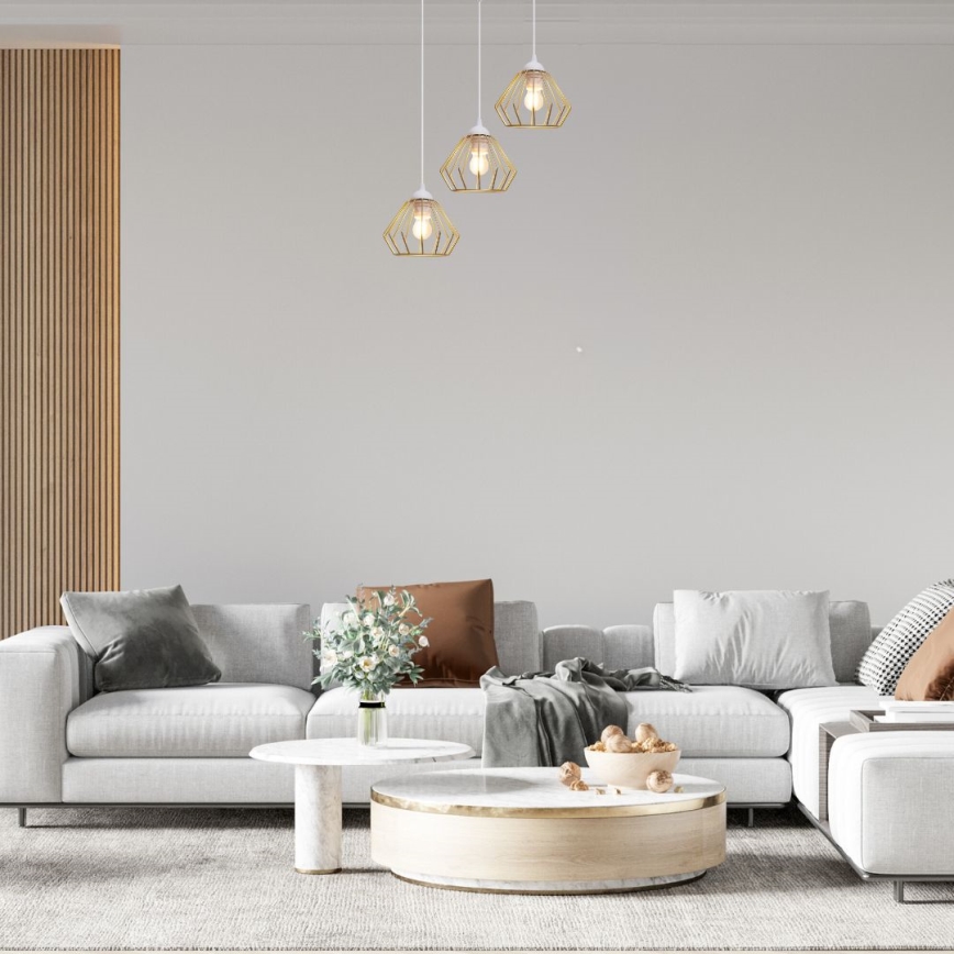 Ljuskrona med textilsladd CEED GOLD 3xE27/60W/230V diameter 45 cm vit/guld
