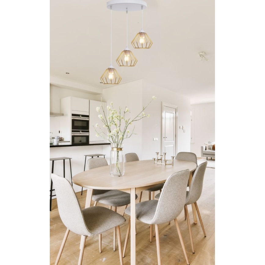 Ljuskrona med textilsladd CEED GOLD 3xE27/60W/230V diameter 45 cm vit/guld