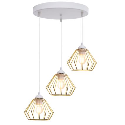 Ljuskrona med textilsladd CEED GOLD 3xE27/60W/230V diameter 45 cm vit/guld