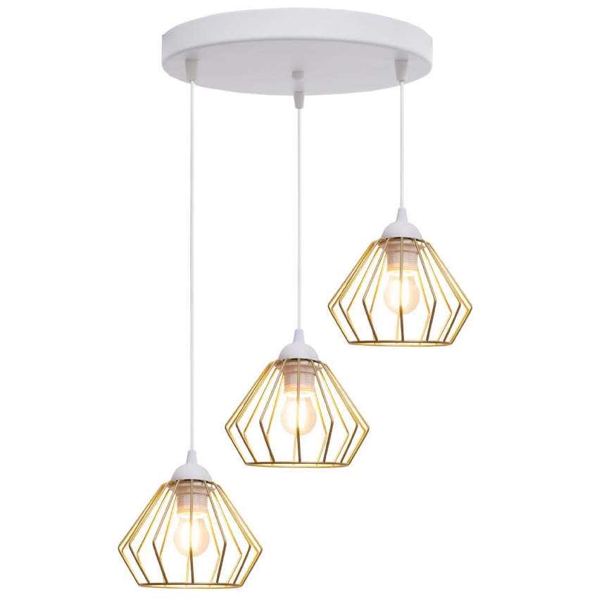 Ljuskrona med textilsladd CEED GOLD 3xE27/60W/230V diameter 45 cm vit/guld