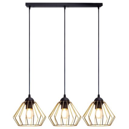 Ljuskrona med textilsladd CEED GOLD 3xE27/60W/230V svart/guld
