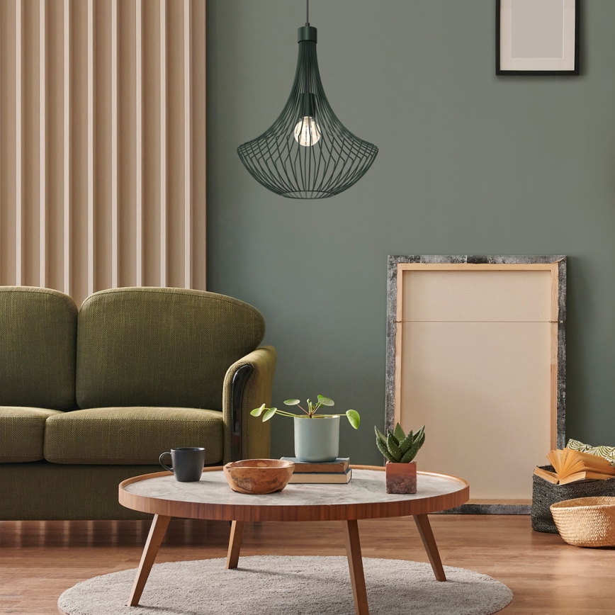 Ljuskrona med textilsladd CESTA 1xE27/60W/230V grön
