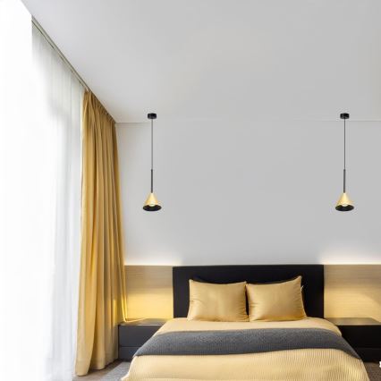 Ljuskrona med textilsladd CONE 1xGU10/10W/230V guld/svart