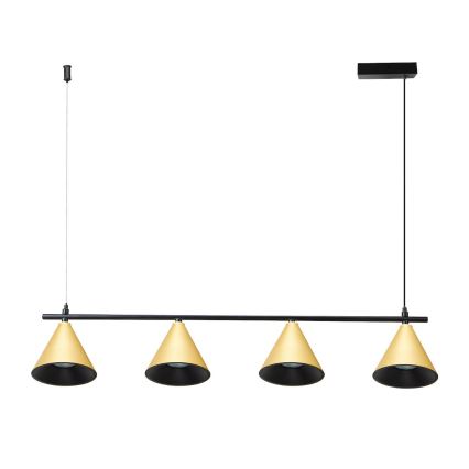 Ljuskrona med textilsladd CONE 4xGU10/10W/230V guld/svart
