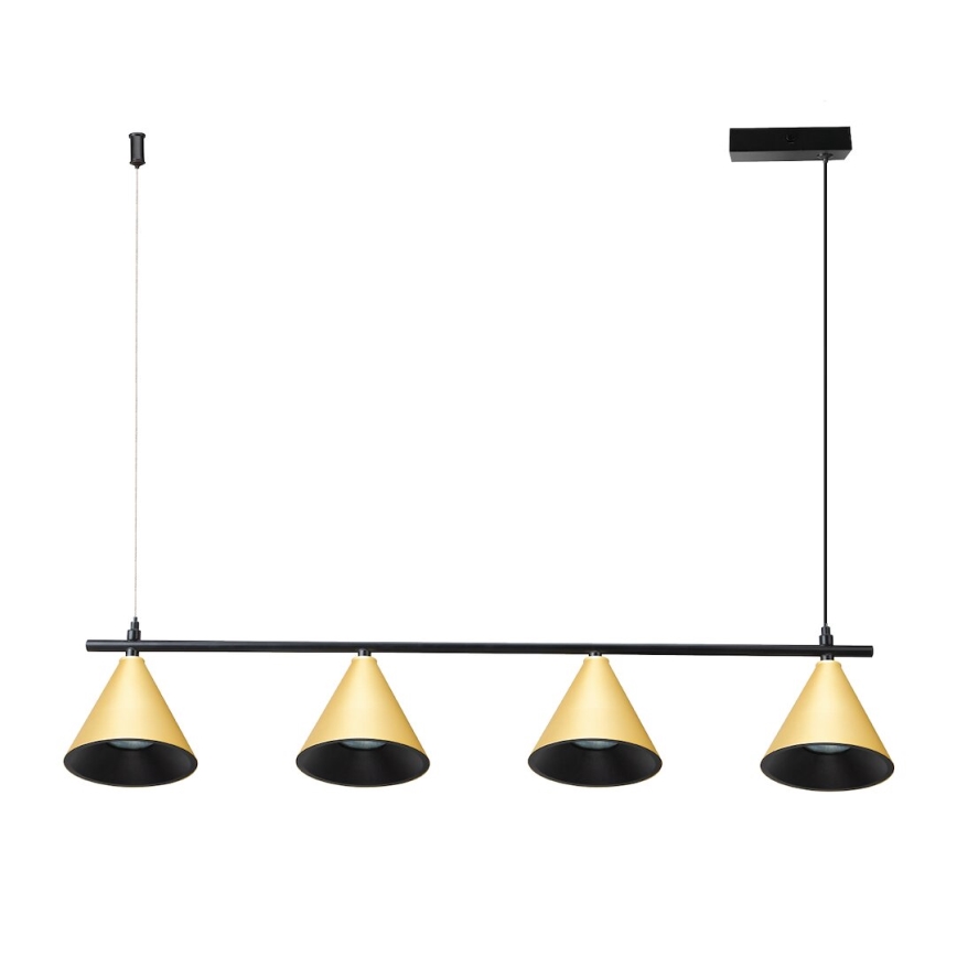 Ljuskrona med textilsladd CONE 4xGU10/10W/230V guld/svart
