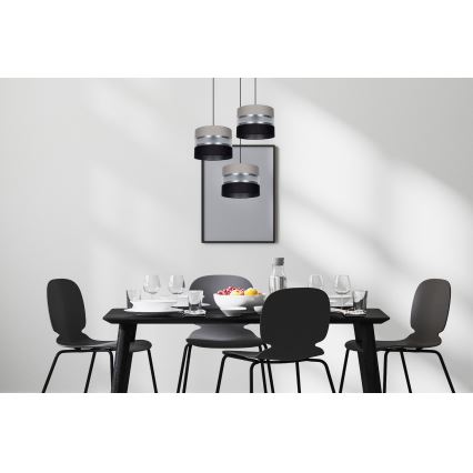 Ljuskrona med textilsladd CORAL 3xE27/60W/230V svart/grå/matt krom diameter 45 cm
