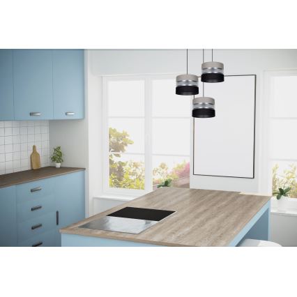 Ljuskrona med textilsladd CORAL 3xE27/60W/230V svart/grå/matt krom diameter 45 cm