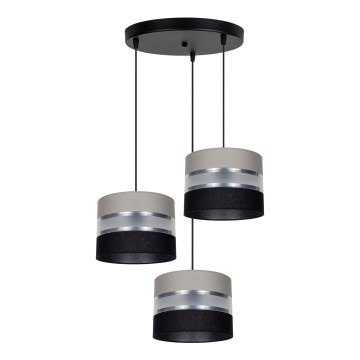 Ljuskrona med textilsladd CORAL 3xE27/60W/230V svart/grå/matt krom diameter 45 cm