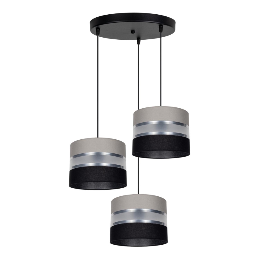 Ljuskrona med textilsladd CORAL 3xE27/60W/230V svart/grå/matt krom diameter 45 cm