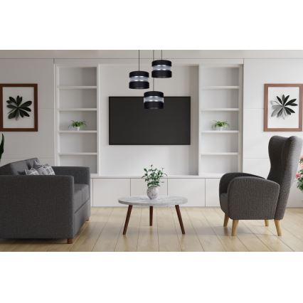 Ljuskrona med textilsladd CORAL 3xE27/60W/230V svart/matt krom diameter 45 cm