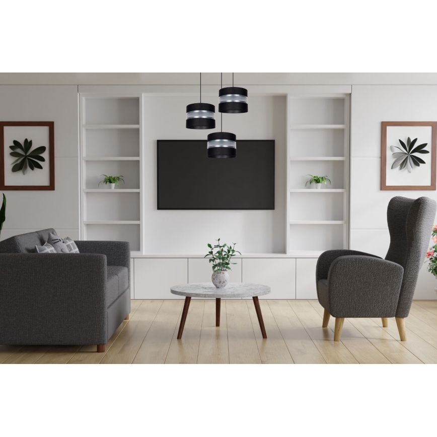 Ljuskrona med textilsladd CORAL 3xE27/60W/230V svart/matt krom diameter 45 cm