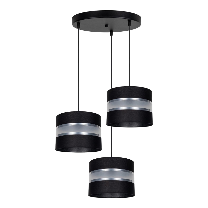 Ljuskrona med textilsladd CORAL 3xE27/60W/230V svart/matt krom diameter 45 cm