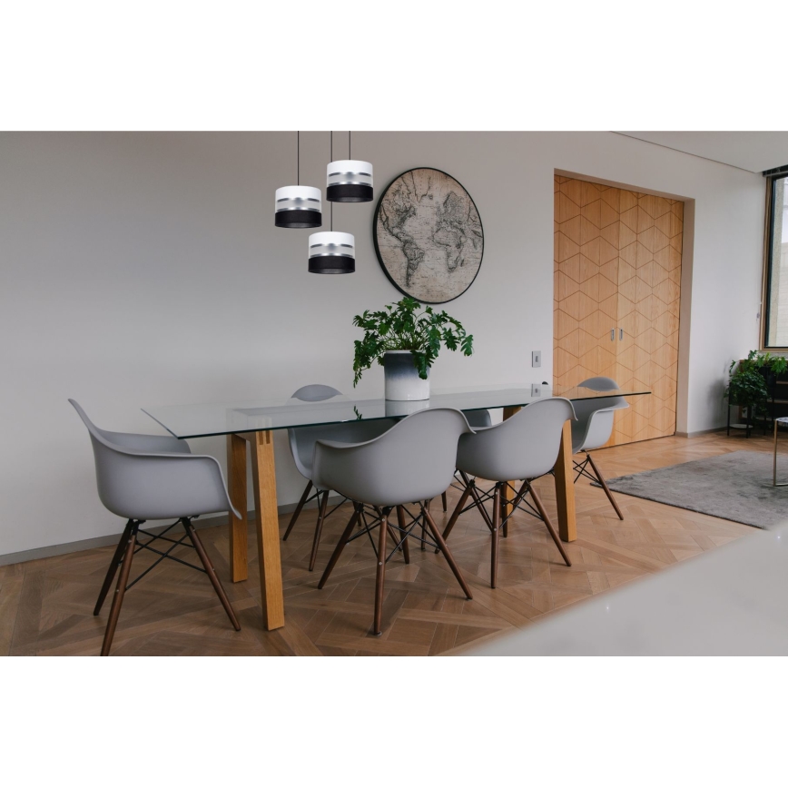 Ljuskrona med textilsladd CORAL 3xE27/60W/230V svart/vit/matt krom diameter 45 cm