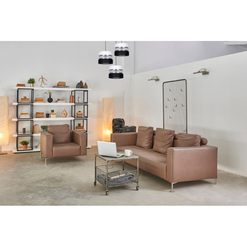 Ljuskrona med textilsladd CORAL 3xE27/60W/230V svart/vit/matt krom diameter 45 cm