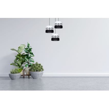 Ljuskrona med textilsladd CORAL 3xE27/60W/230V svart/vit/matt krom diameter 45 cm