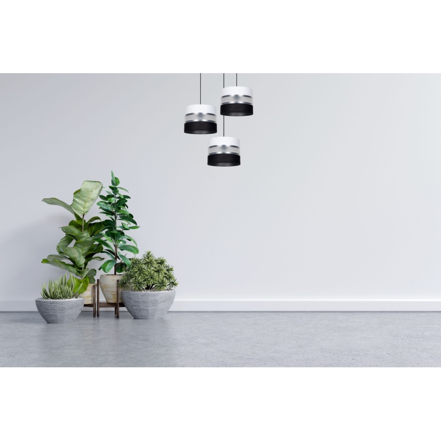Ljuskrona med textilsladd CORAL 3xE27/60W/230V svart/vit/matt krom diameter 45 cm