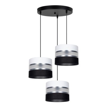 Ljuskrona med textilsladd CORAL 3xE27/60W/230V svart/vit/matt krom diameter 45 cm