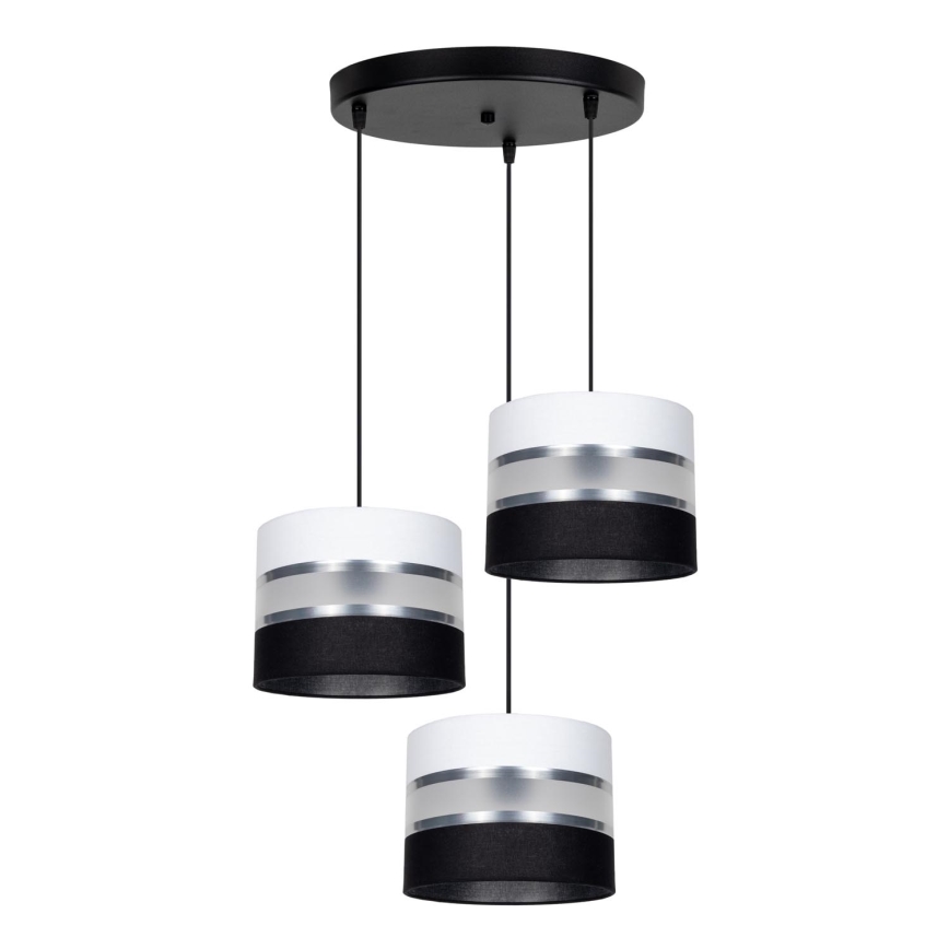 Ljuskrona med textilsladd CORAL 3xE27/60W/230V svart/vit/matt krom diameter 45 cm