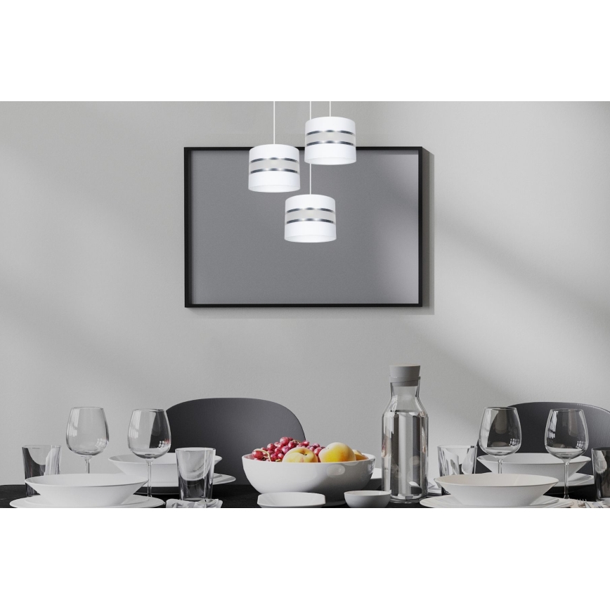 Ljuskrona med textilsladd CORAL 3xE27/60W/230V vit/matt krom diameter 45 cm
