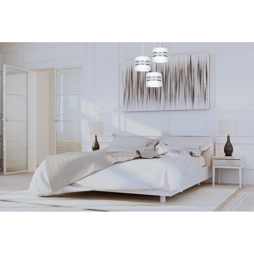 Ljuskrona med textilsladd CORAL 3xE27/60W/230V vit/matt krom diameter 45 cm