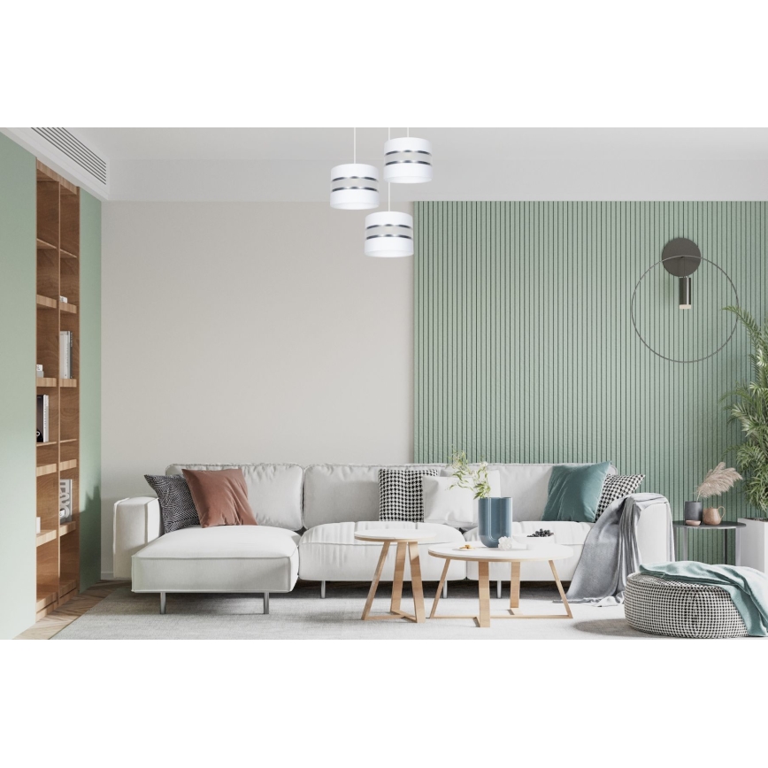Ljuskrona med textilsladd CORAL 3xE27/60W/230V vit/matt krom diameter 45 cm