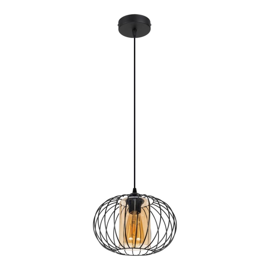 Ljuskrona med textilsladd CORRINI 1xE27/60W/230V diameter 25 cm svart/beige