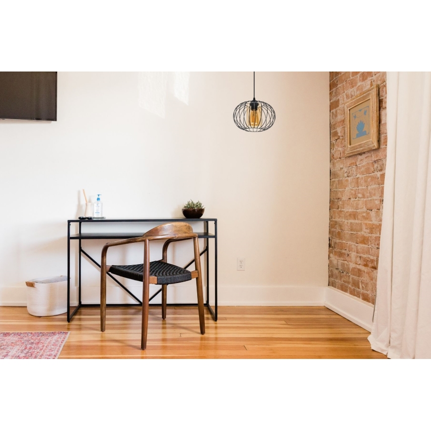 Ljuskrona med textilsladd CORRINI 1xE27/60W/230V diameter 25 cm svart/beige