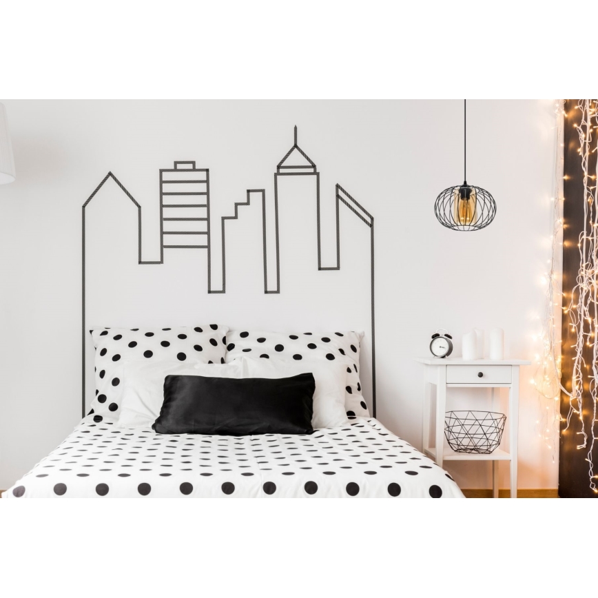 Ljuskrona med textilsladd CORRINI 1xE27/60W/230V diameter 25 cm svart/beige