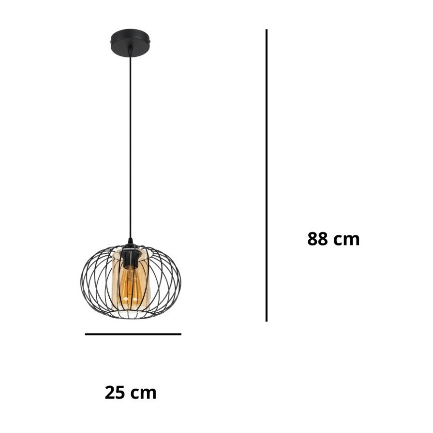 Ljuskrona med textilsladd CORRINI 1xE27/60W/230V diameter 25 cm svart/beige