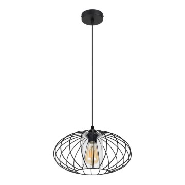 Ljuskrona med textilsladd CORRINI 1xE27/60W/230V diameter 34 cm svart/genomskinlig