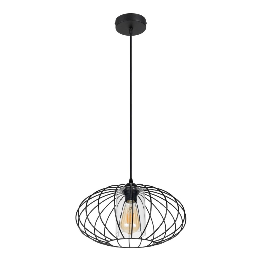 Ljuskrona med textilsladd CORRINI 1xE27/60W/230V diameter 34 cm svart/genomskinlig