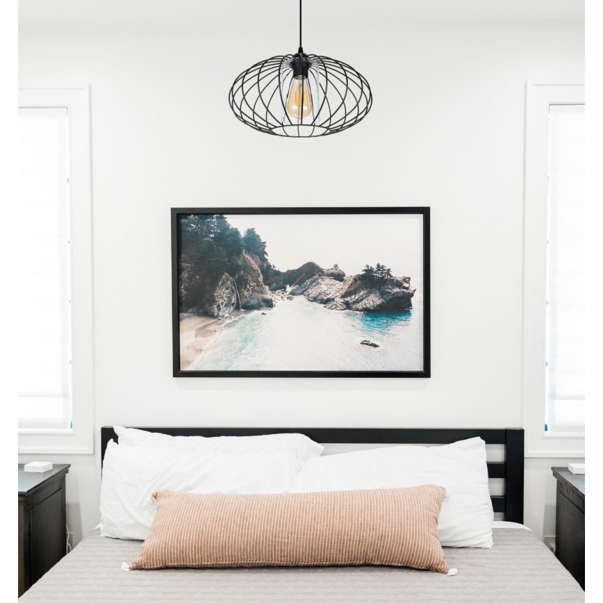 Ljuskrona med textilsladd CORRINI 1xE27/60W/230V diameter 34 cm svart/genomskinlig
