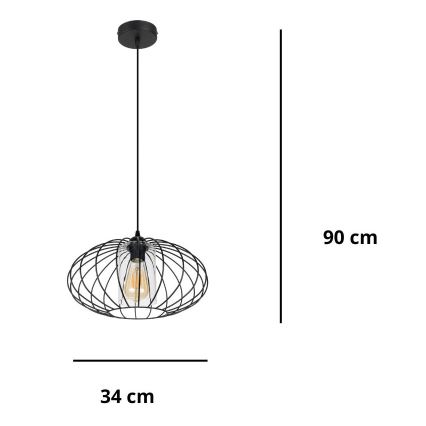 Ljuskrona med textilsladd CORRINI 1xE27/60W/230V diameter 34 cm svart/genomskinlig