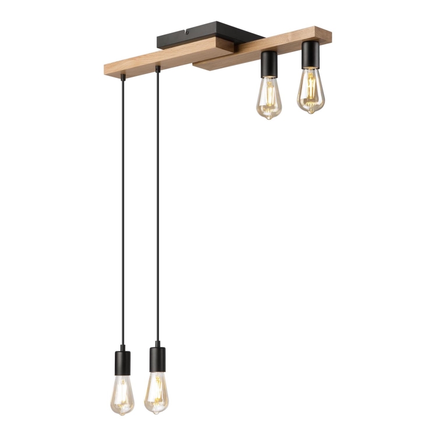 Ljuskrona med textilsladd CORTINA 4xE27/15W/230V svart/ek