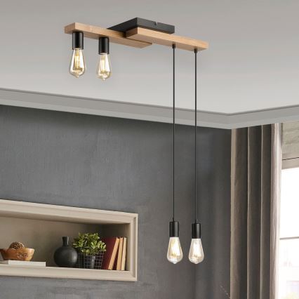 Ljuskrona med textilsladd CORTINA 4xE27/15W/230V svart/ek