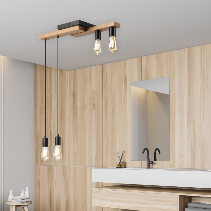 Ljuskrona med textilsladd CORTINA 4xE27/15W/230V svart/ek