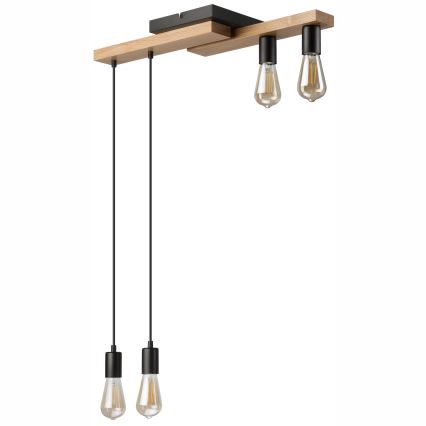 Ljuskrona med textilsladd CORTINA 4xE27/15W/230V svart/ek