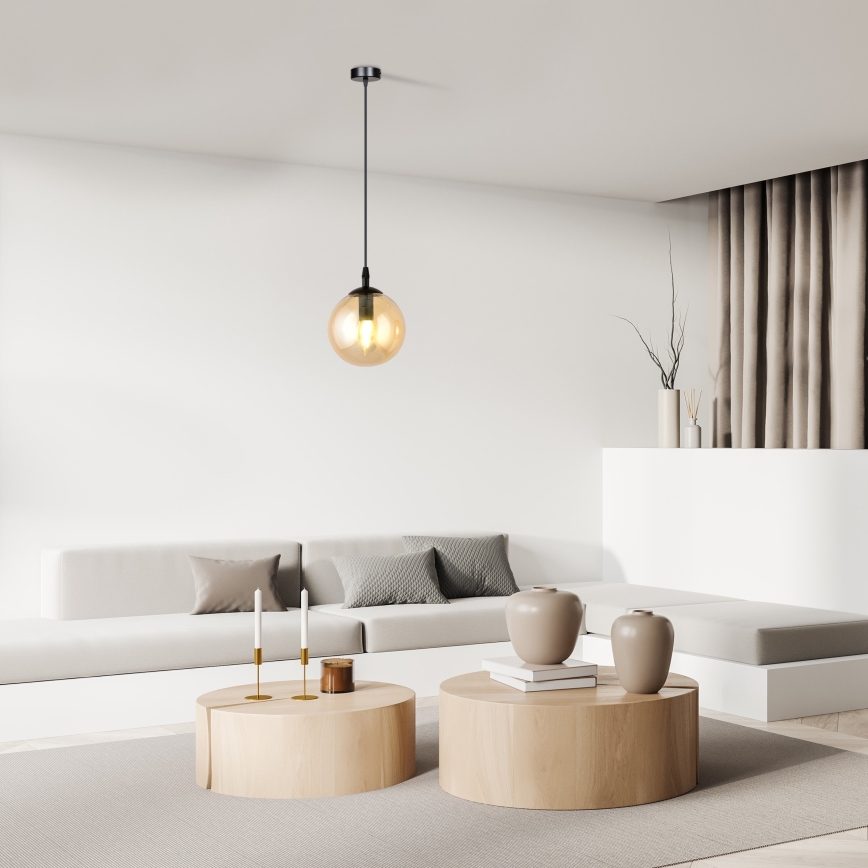 Ljuskrona med textilsladd COSMO 1xE14/10W/230V diameter 14 cm svart/beige
